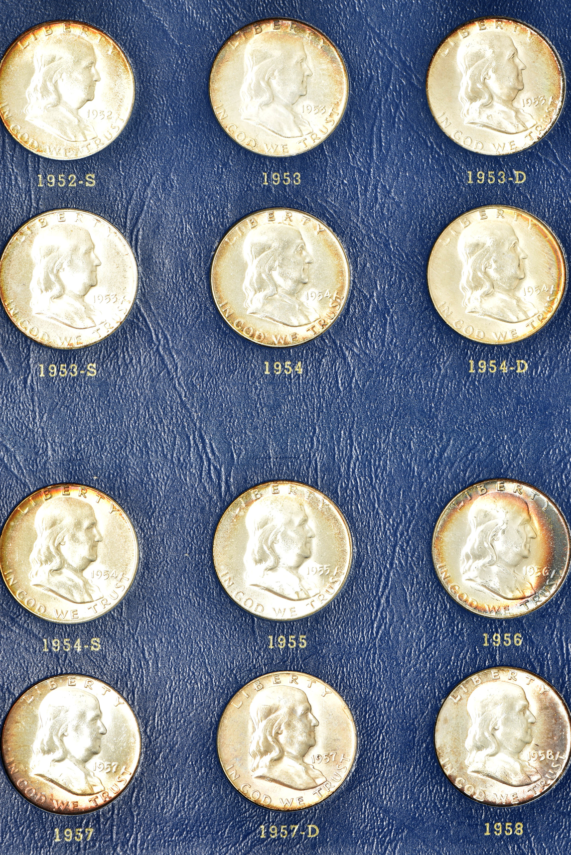Collections of Roosevelt dimes and Franklin half-dollars