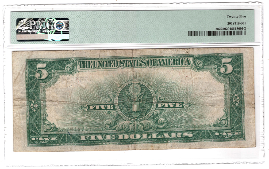 1923 $5 Porthole Fr# 282 - PMG VF-25