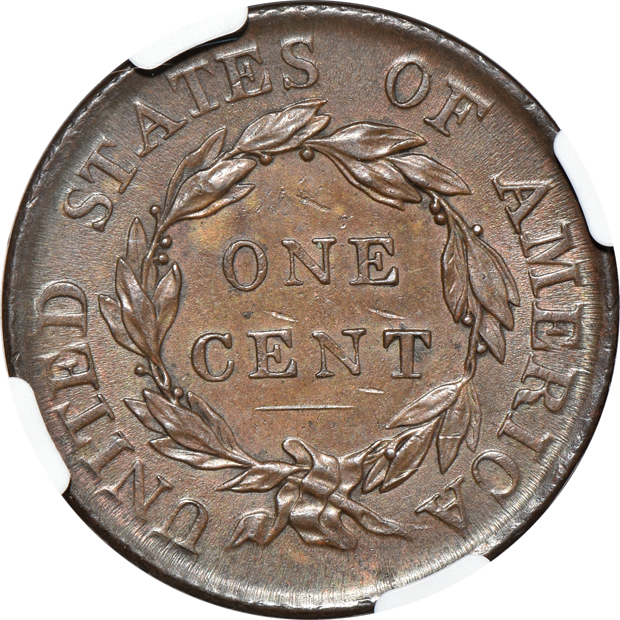 1818 AU-58 BN CAC, and an 1856 Slanted 5 N-14 MS-63 BN, both NGC