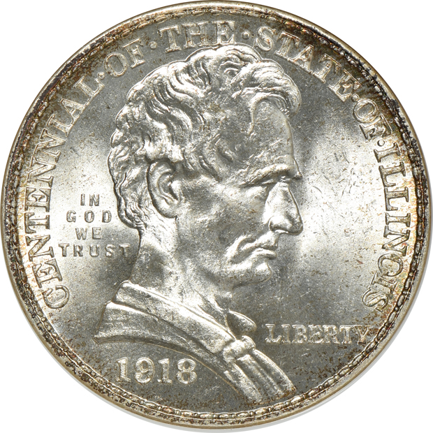 1918 Lincoln NGC MS-64, 1920 Pilgrim NGC MS-65, and a 1936 Elgin PCGS MS-64 (green label), all CAC