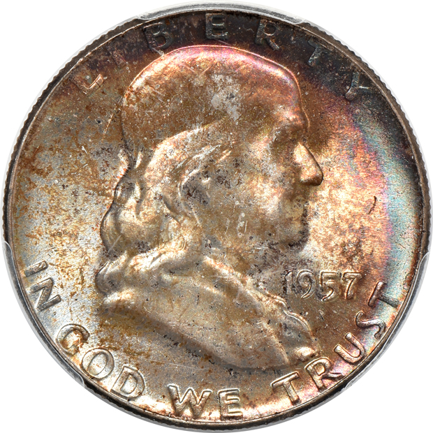 Four Franklin half-dollar certified by PCGS