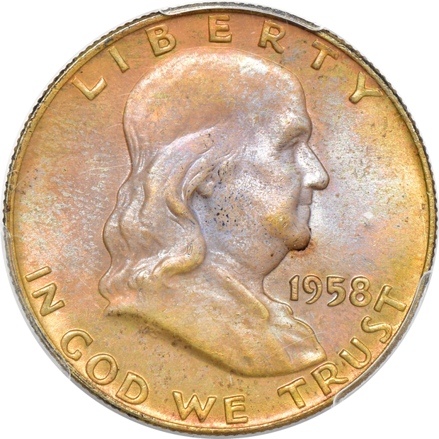 Four Franklin half-dollar certified by PCGS