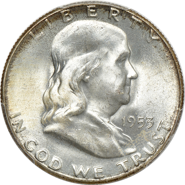 Four Franklin half-dollar certified by PCGS