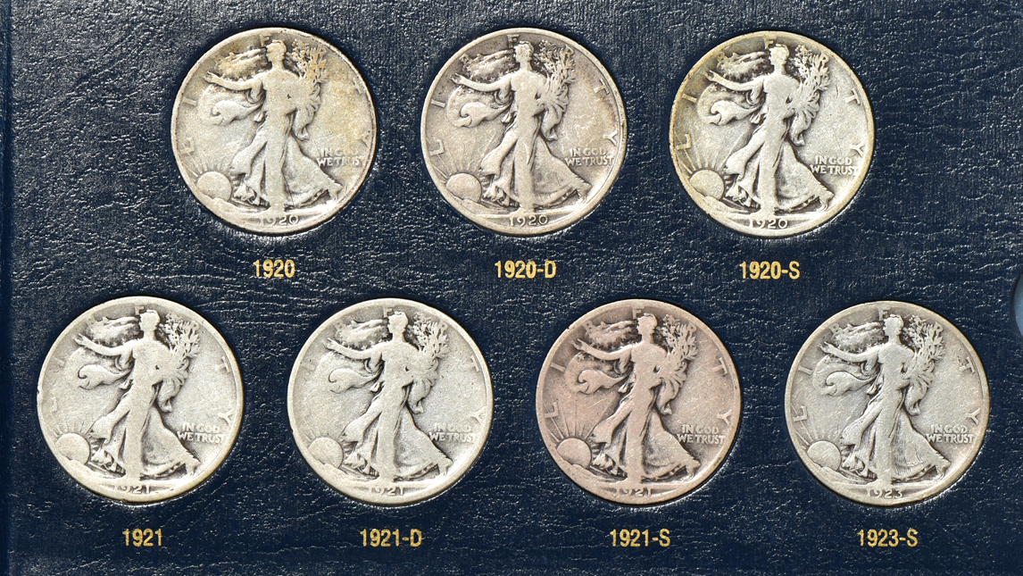 Collection of Walking Liberty half-dollars in a complete Whitman Classic 9125 album