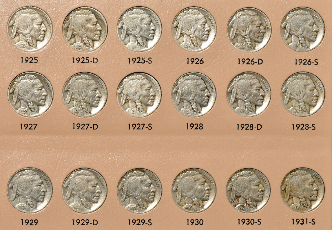 Collection of Buffalo nickels in a complete Dansco 7112 album