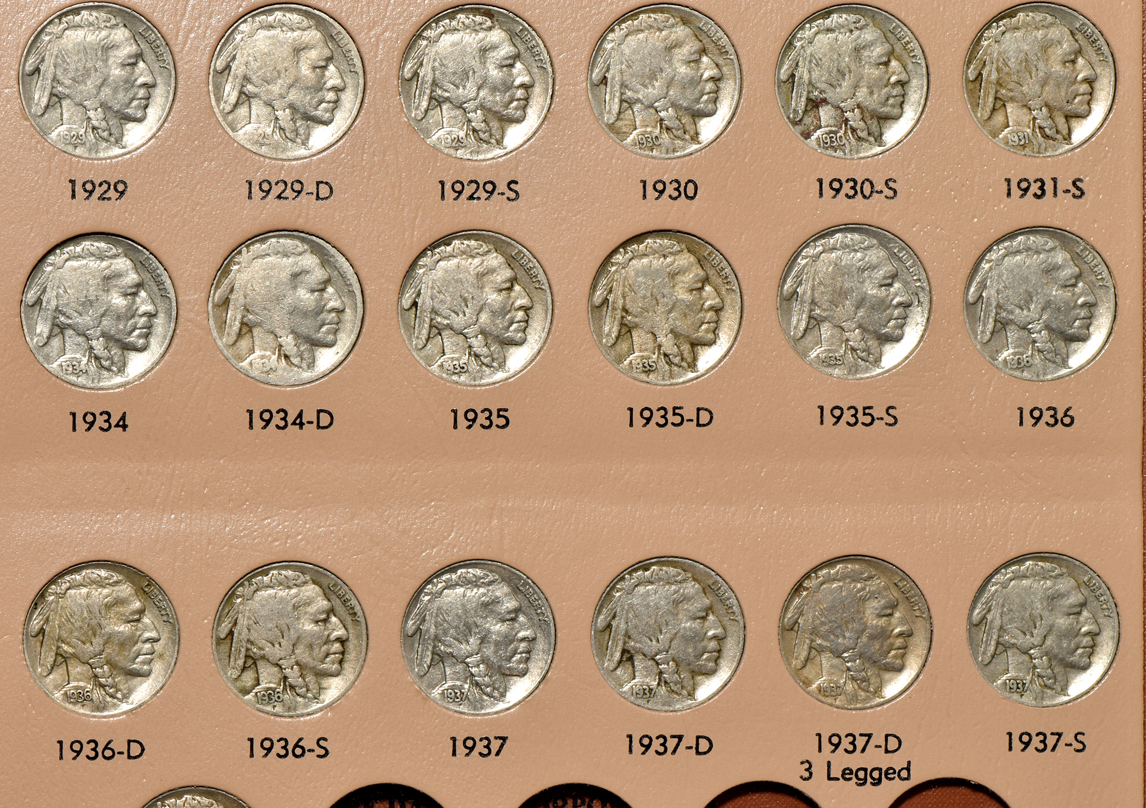 Collection of Buffalo nickels in a complete Dansco 7112 album
