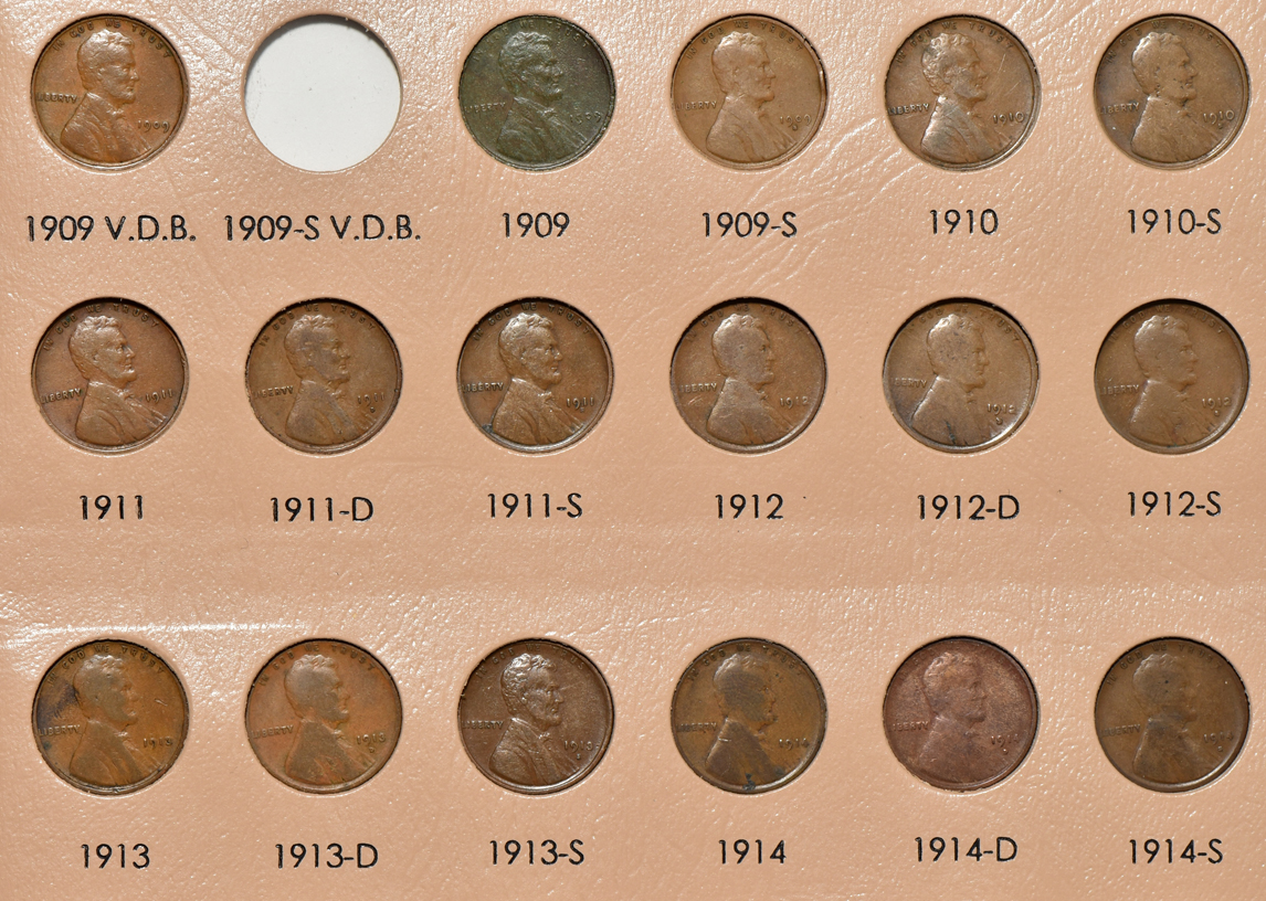 Collection of 140 different Lincoln Wheat cents in a Dansco 7103 album