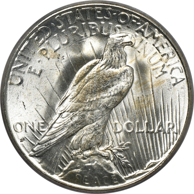 Four Peace silver dollars certified by PCGS