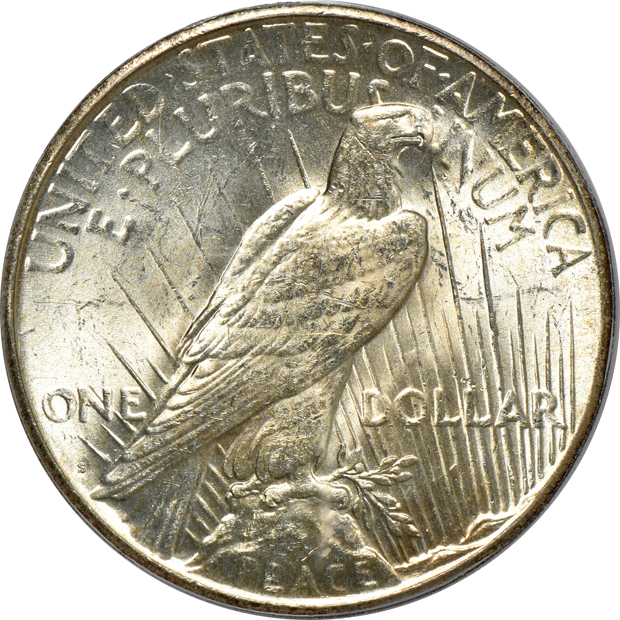 Four Peace silver dollars certified by PCGS