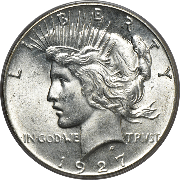 Four Peace silver dollars certified by PCGS