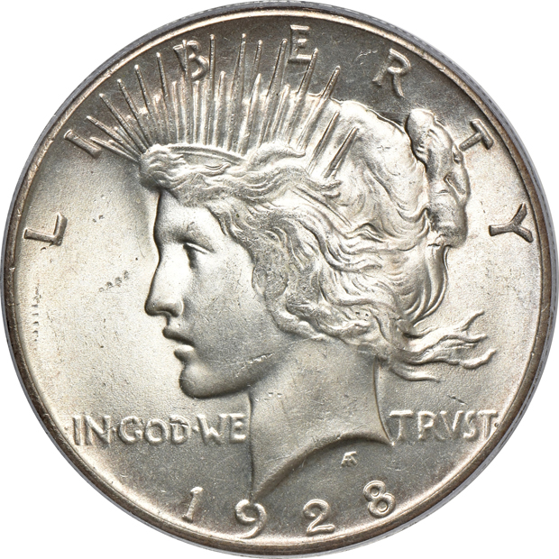 Four Peace silver dollars certified by PCGS