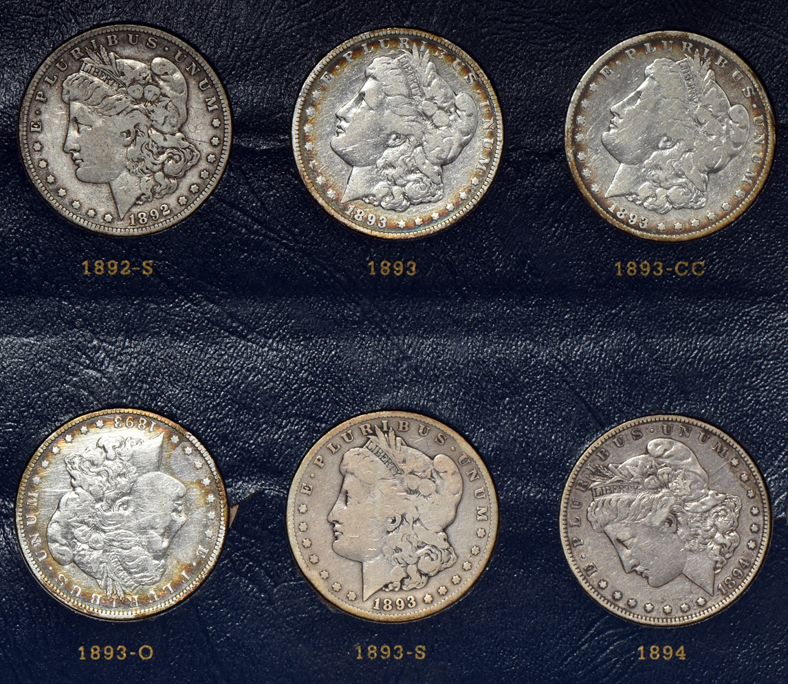 Collection of Morgan silver dollars 1892 through 1921 in a Whitman Classic 9129 album