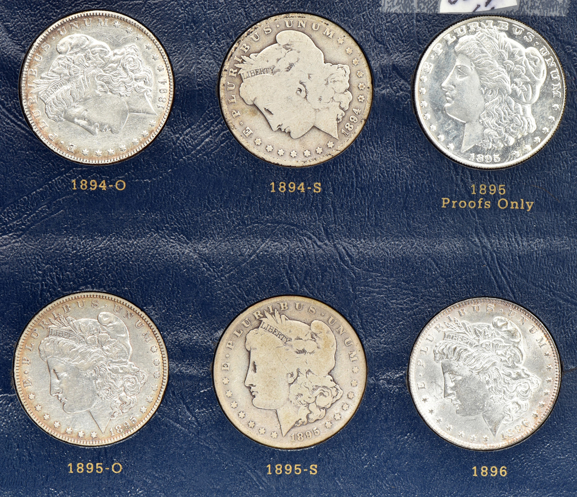 Collection of Morgan silver dollars 1892 through 1921 in a Whitman Classic 9129 album