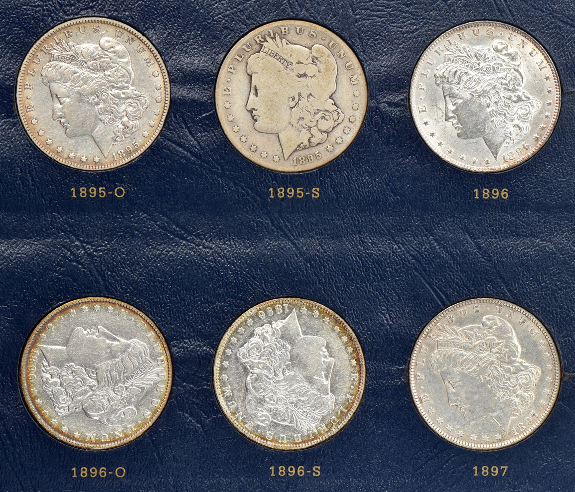Collection of Morgan silver dollars 1892 through 1921 in a Whitman Classic 9129 album