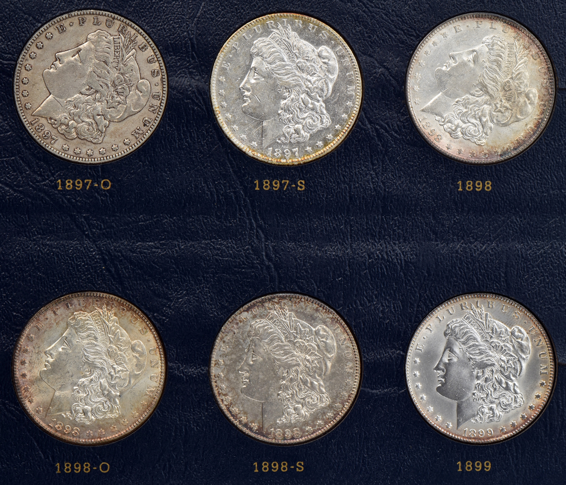 Collection of Morgan silver dollars 1892 through 1921 in a Whitman Classic 9129 album