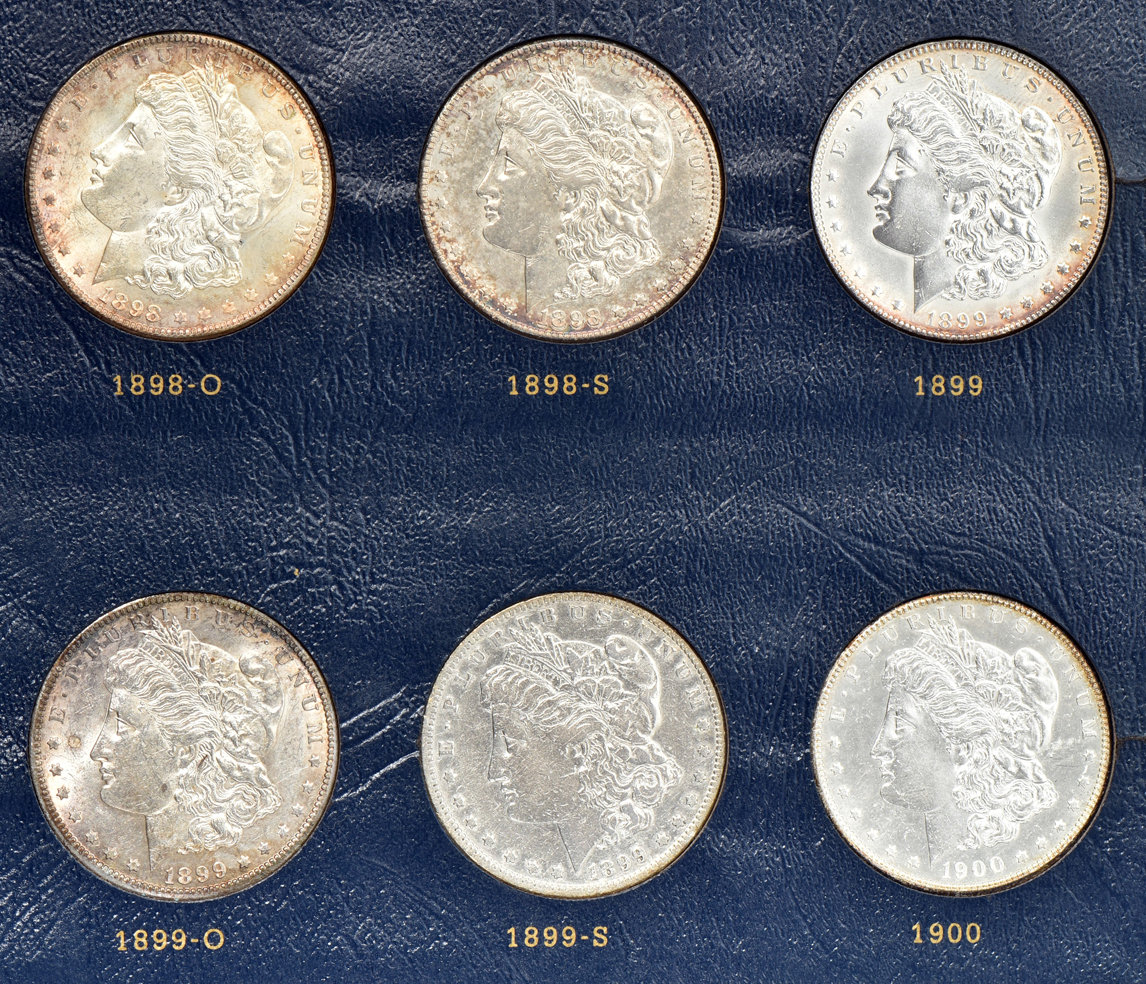 Collection of Morgan silver dollars 1892 through 1921 in a Whitman Classic 9129 album
