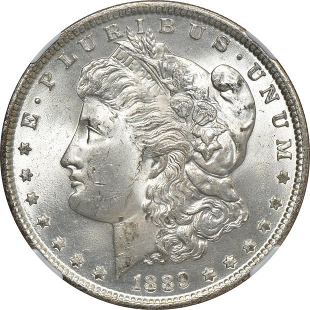 Six Morgan silver dollars certified by NGC