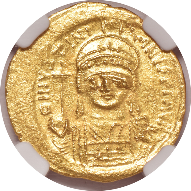 Byzantine Empire - AD 527-565 solidus Ch AU, and an AD 602-610 solidus XF, both NGC