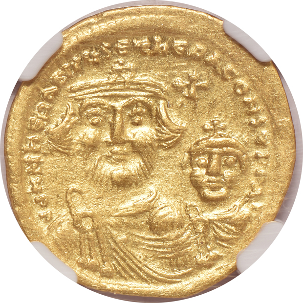 Byzantine Empire - Three AD 613-641 solidus - NGC AU