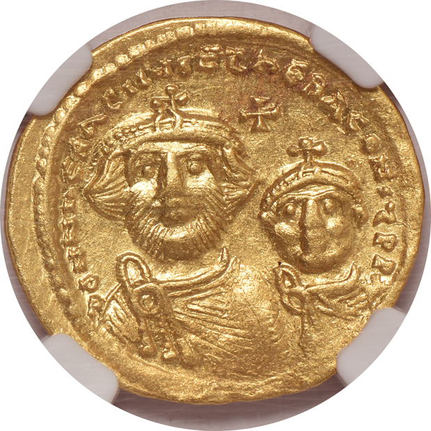 Byzantine Empire - Three AD 613-641 solidus - NGC AU