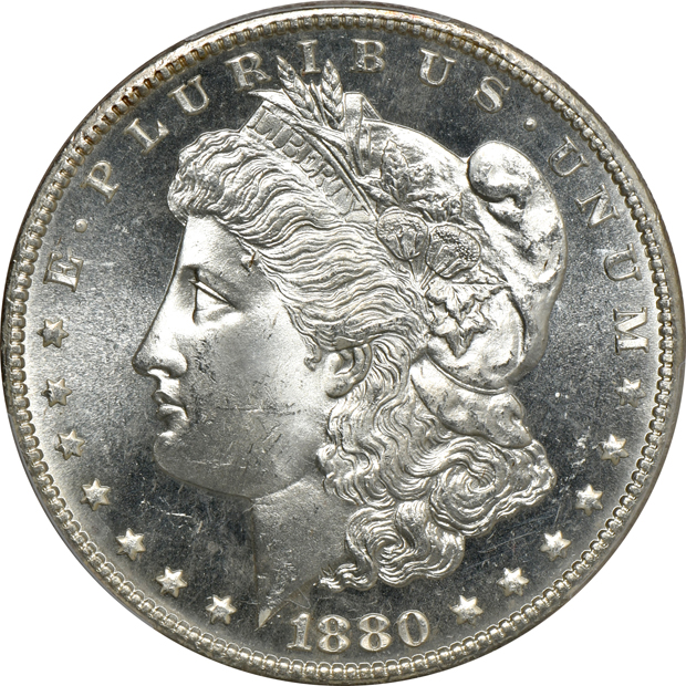 1879 MS-64+, 1880-S MS-65+, and an 1885-O MS-65PL, all PCGS CAC