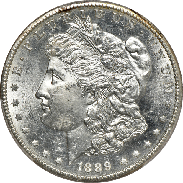 1889-S MS-63 CAC, and an 1889-S MS-64, both PCGS