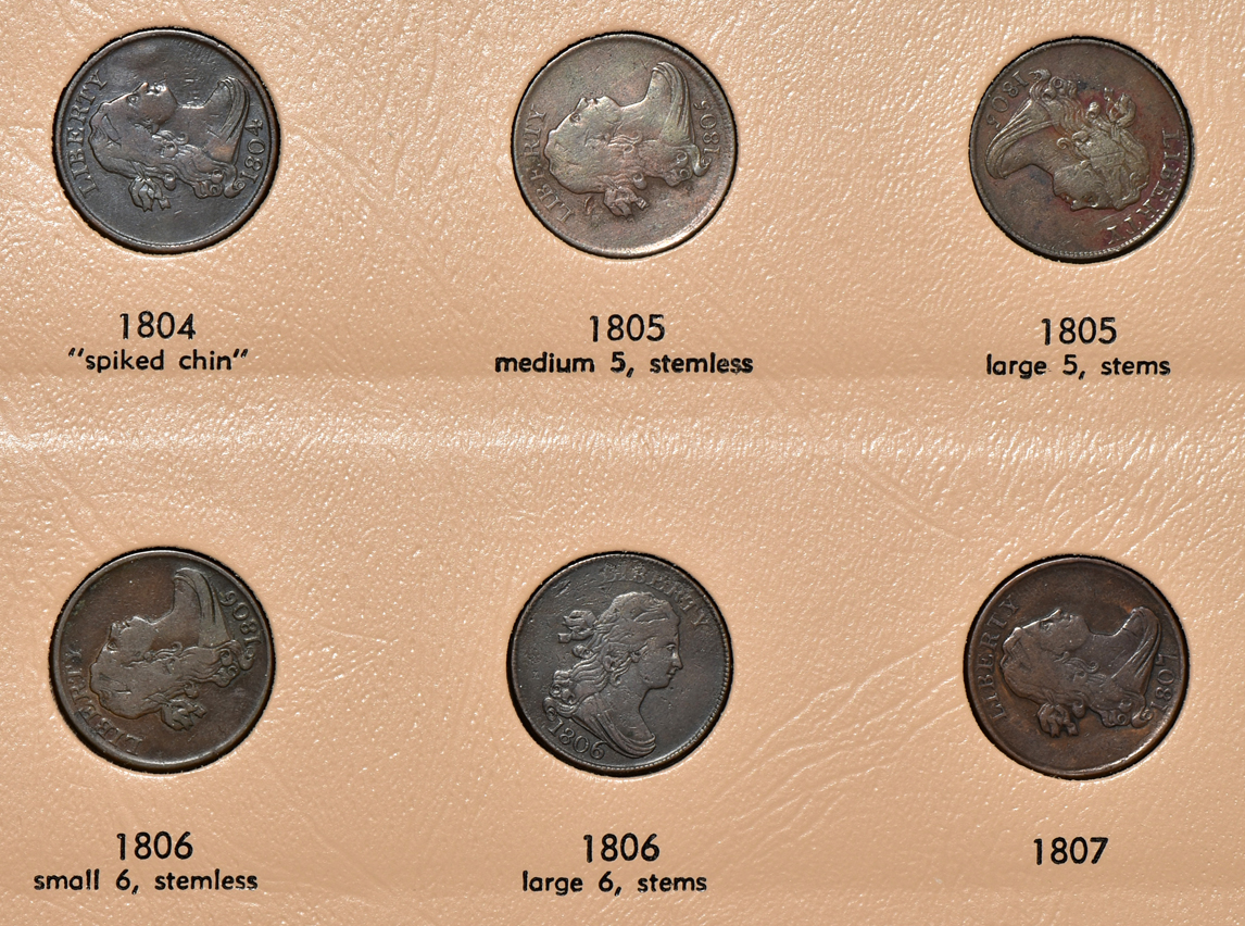 Collection of 38 different half-cents in a Dansco 7098 album