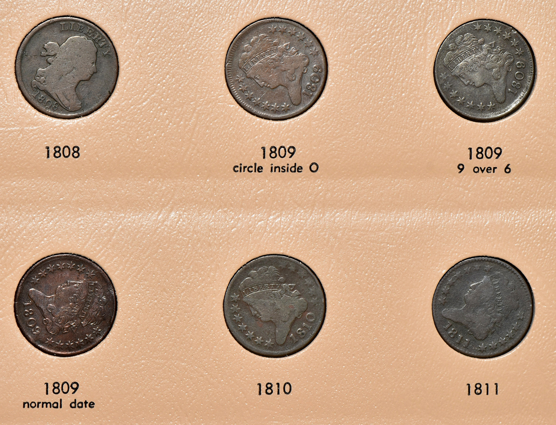 Collection of 38 different half-cents in a Dansco 7098 album