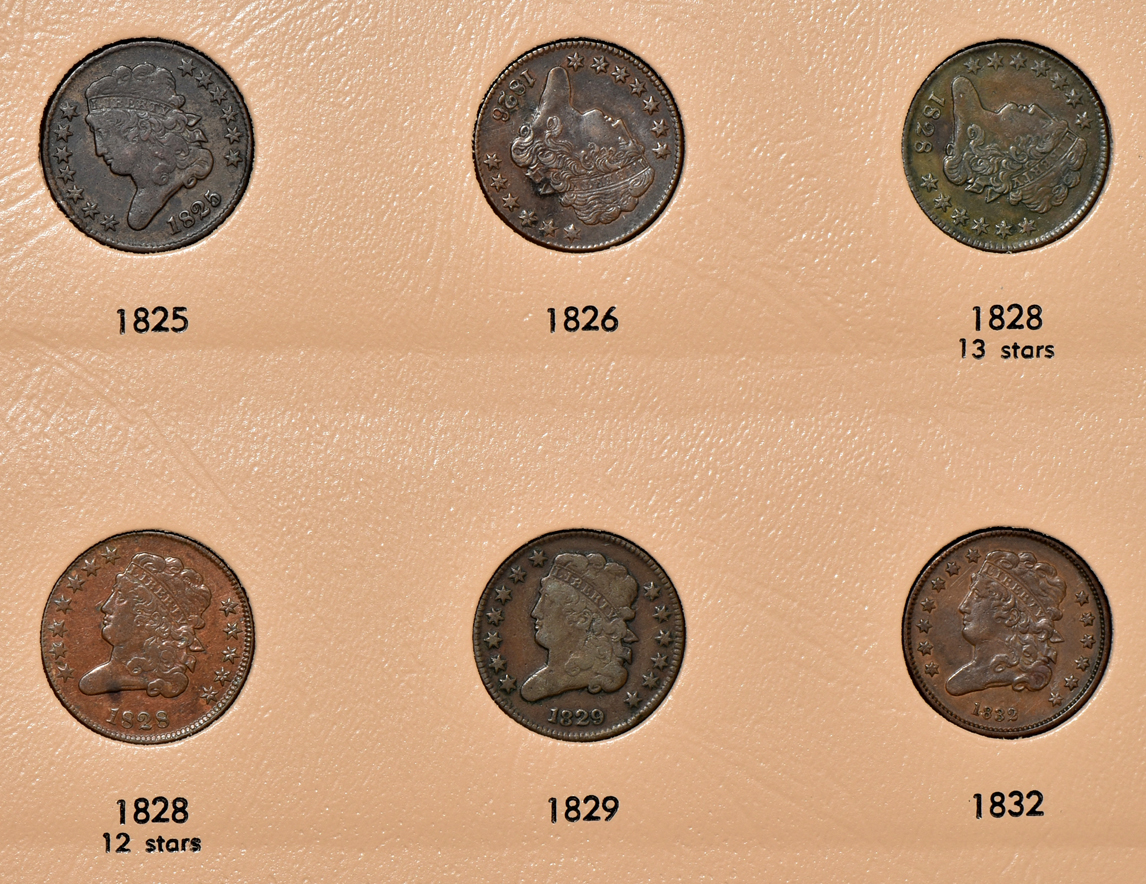 Collection of 38 different half-cents in a Dansco 7098 album