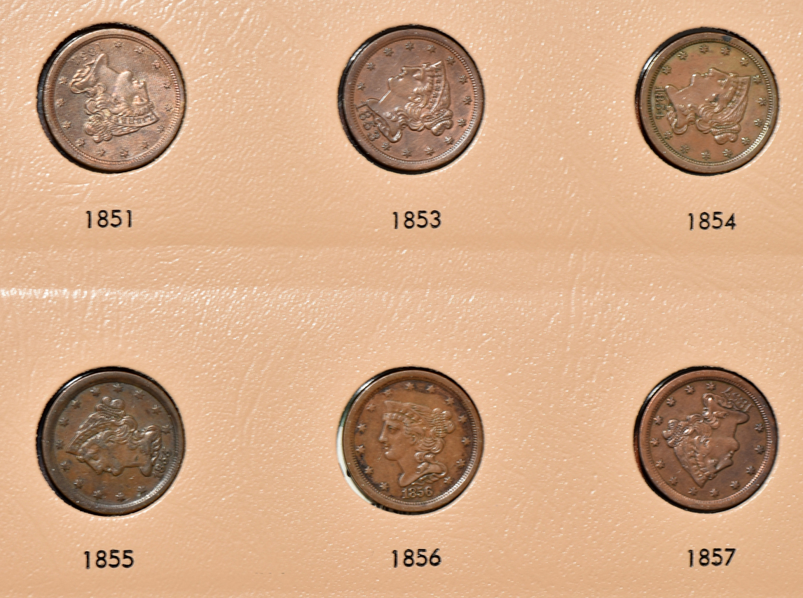 Collection of 38 different half-cents in a Dansco 7098 album