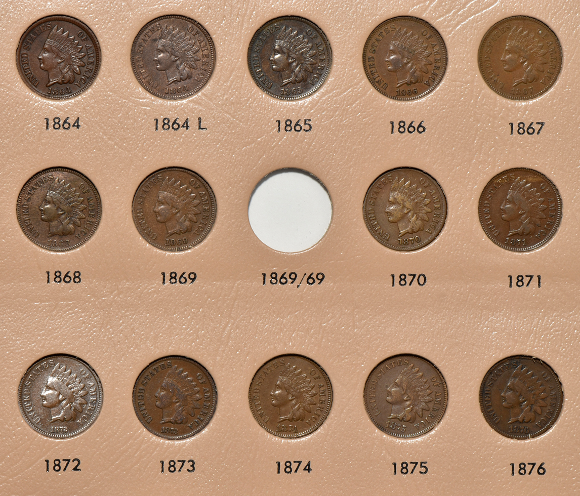 Collections of Flying Eagle and Indian Head cents in a Dansco 7101 album
