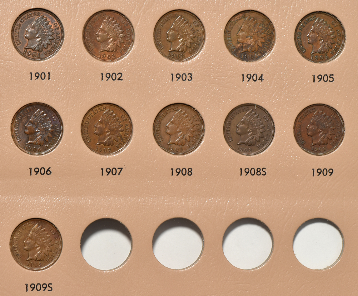 Collections of Flying Eagle and Indian Head cents in a Dansco 7101 album
