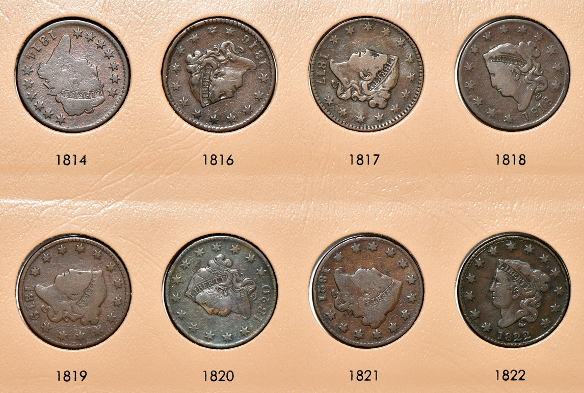 Collection of large cents in a Dansco 7099 album