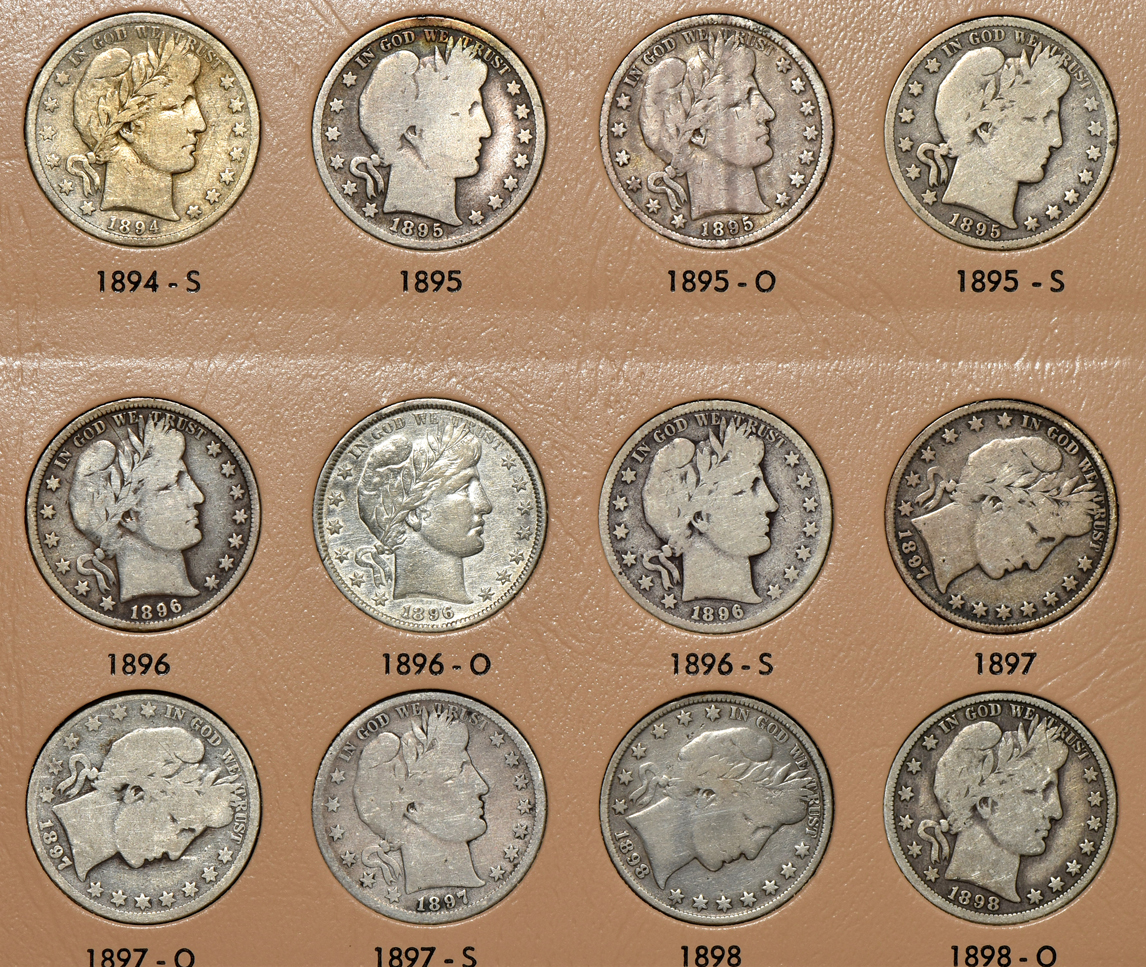 Complete collection of Barber half-dollars in a Dansco 7150 album