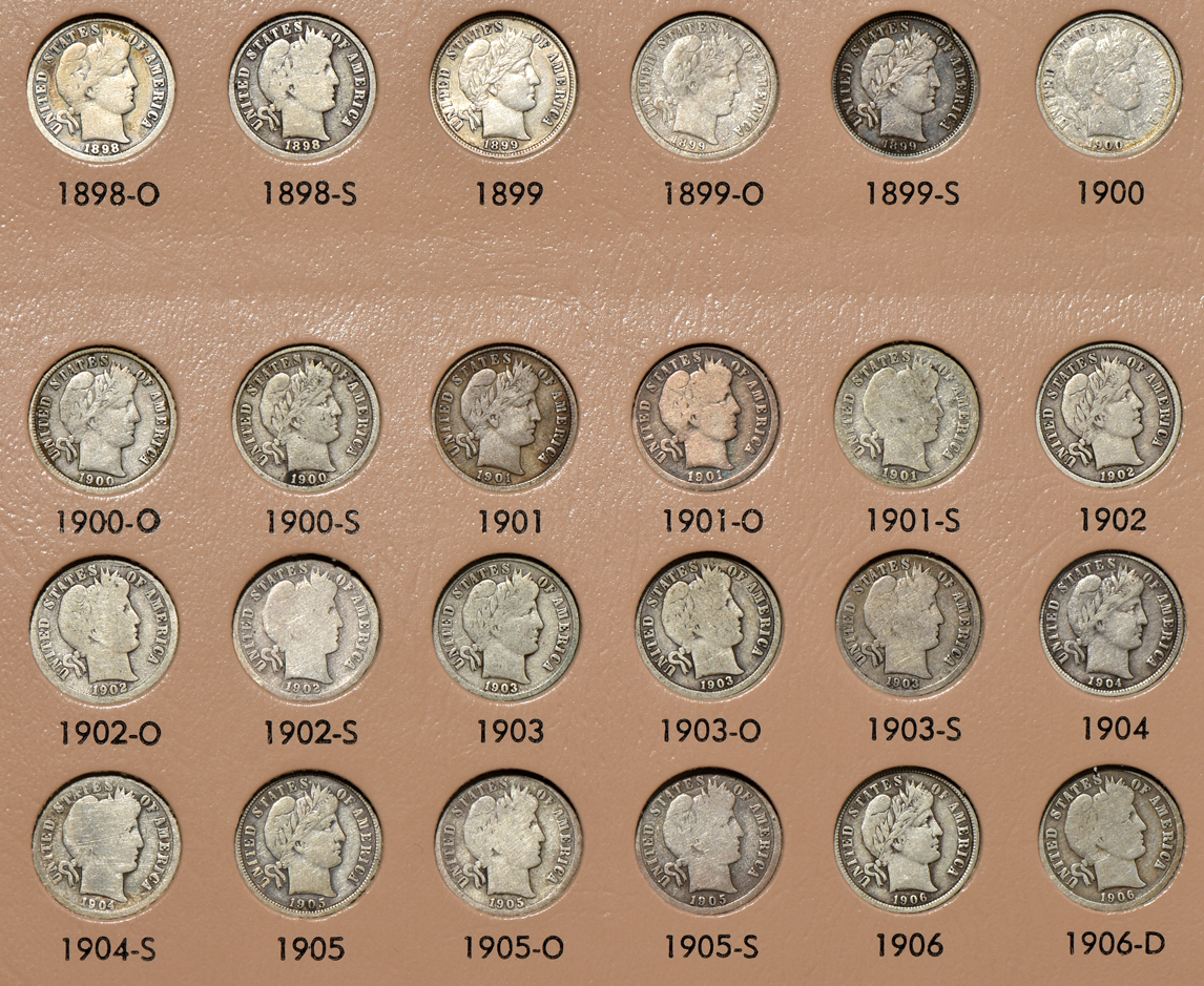 Complete collection of Barber dimes in a Dansco 7121 album