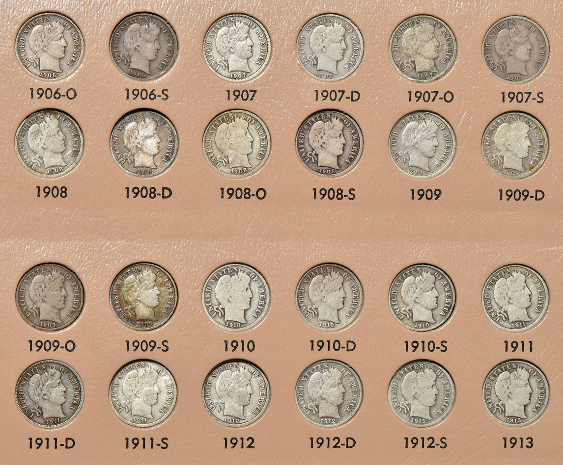 Complete collection of Barber dimes in a Dansco 7121 album