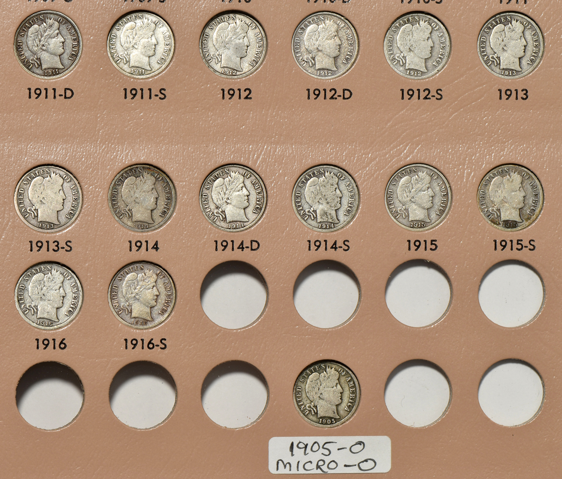 Complete collection of Barber dimes in a Dansco 7121 album