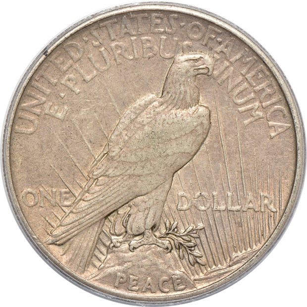 1921 Peace dollar (PCGS VF-35), plus nineteen additional mint-state type coins