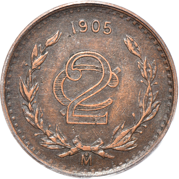 Mexico - 1905-Mo 2-centavos XF-45, 1917-Mo 5-centavos XF-40, and a 1930-Mo "square 0" 5-centavos XF-40, all PCGS