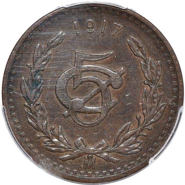 Mexico - 1905-Mo 2-centavos XF-45, 1917-Mo 5-centavos XF-40, and a 1930-Mo "square 0" 5-centavos XF-40, all PCGS
