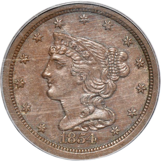 1849 XF-45, 1854 AU-58, and an 1855 MS-64BN, all PCGS