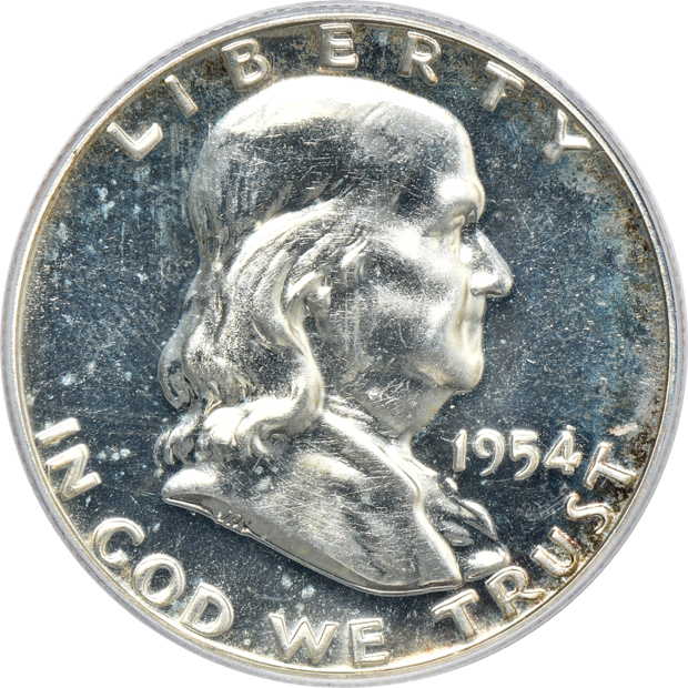 Five Proof Franklin half-dollar certified by PCGS