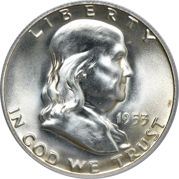 Five Proof Franklin half-dollar certified by PCGS