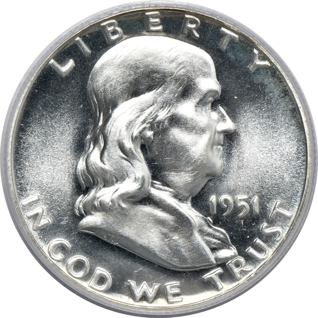 Five Proof Franklin half-dollar certified by PCGS