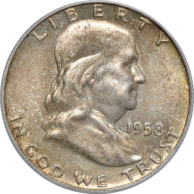 Four Franklin half-dollars certified MS-66FBL by PCGS