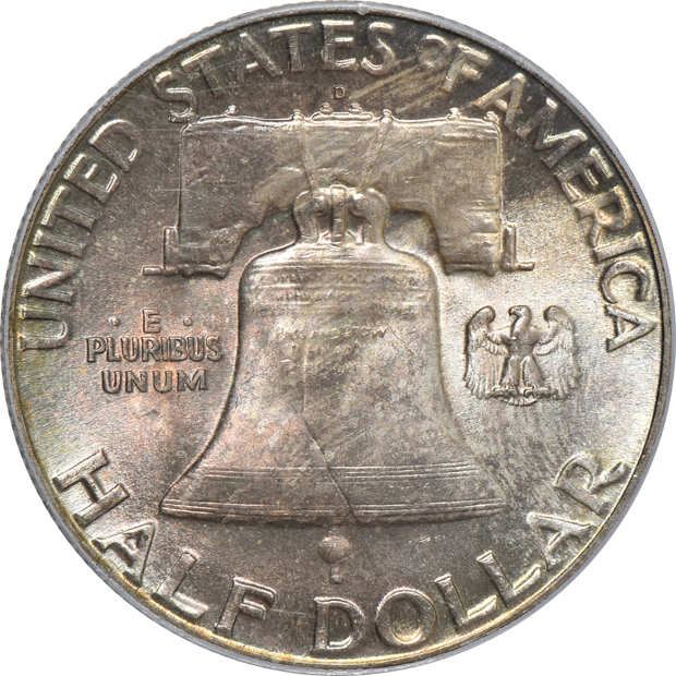 Four Franklin half-dollars certified MS-66FBL by PCGS