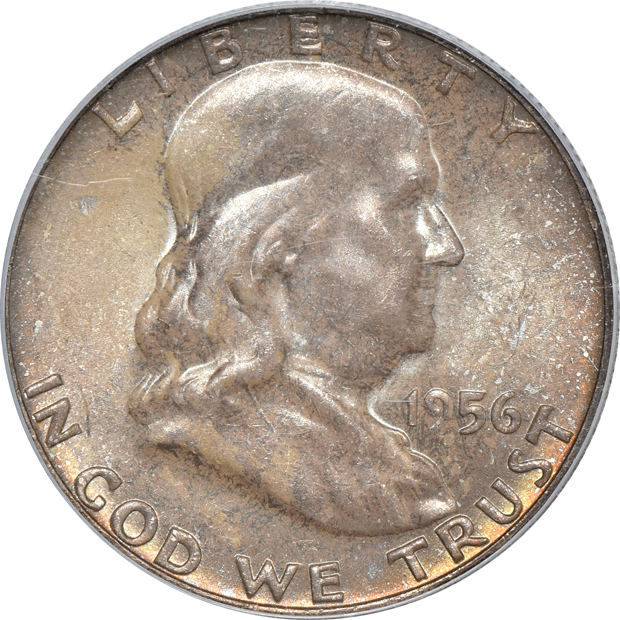 Four Franklin half-dollars certified MS-66FBL by PCGS