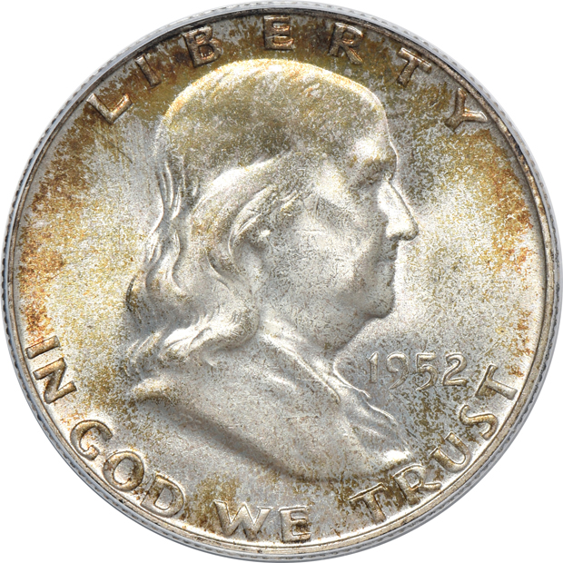 Four Franklin half-dollars certified MS-66FBL by PCGS