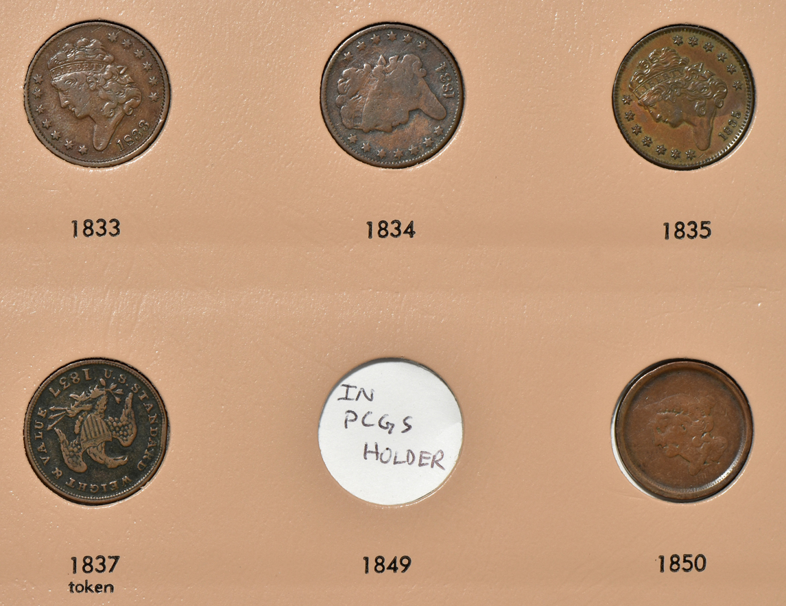 Twenty-five half-cents in a Dansco 7098 album
