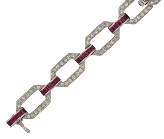 18K White Gold Diamond and Ruby Bracelet